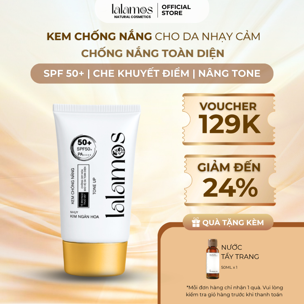 Kem Chống Nắng LALAMOS Nhụy Kim Ngân Hoa Pink Tone Up Kem nền Kiềm Dầu SPF 50+ PA++++ 50ml