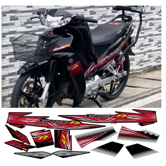 tem sirius R đen đỏ candy decal rời 3 lớp cao cấp