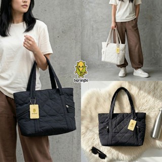 Túi tote vải phao bông đeo vai nữ form lớn đựng sách, laptop 15.6 Inch, chống sốc có khóa kéo dành cho học sinh