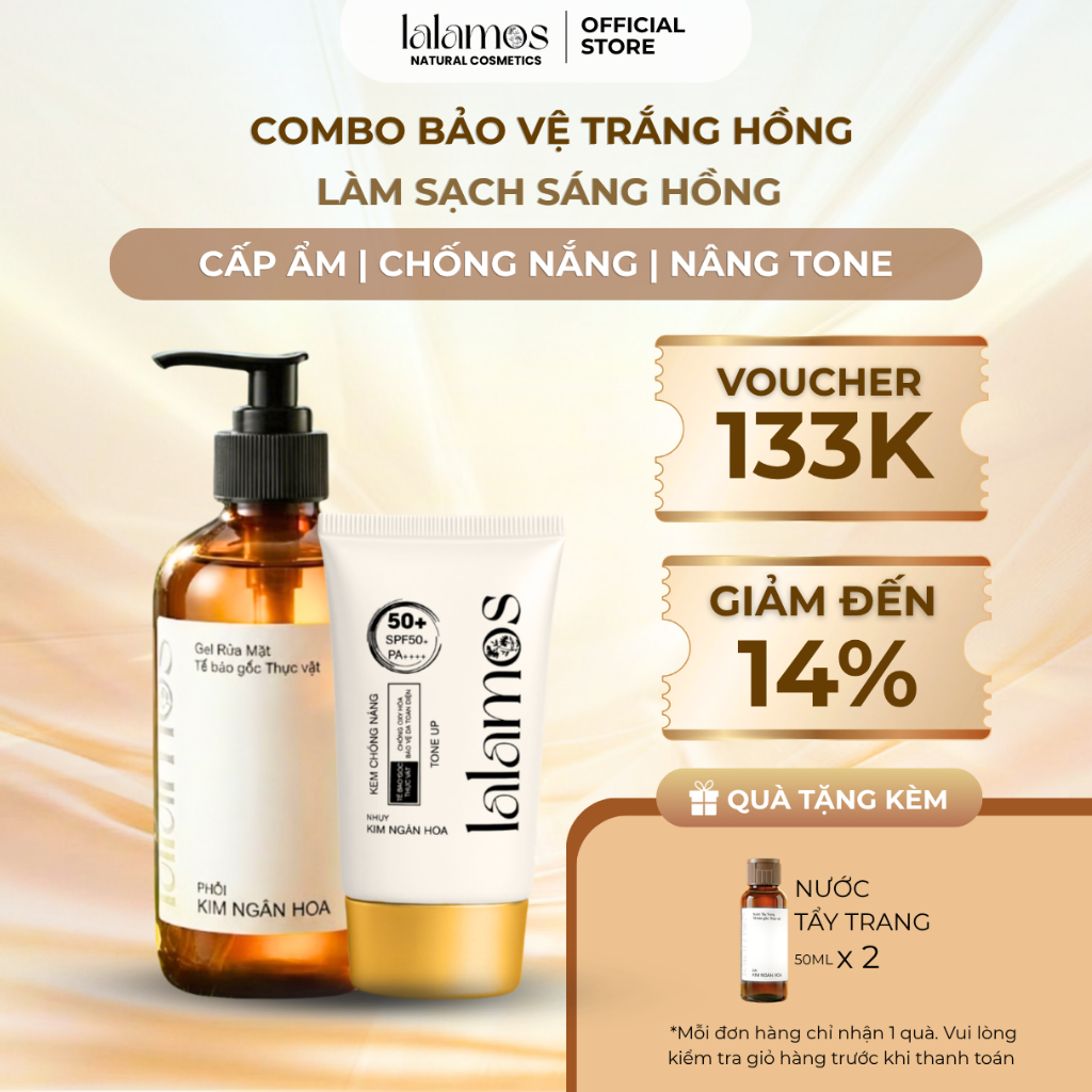 Combo Bảo Vệ Da Trắng Hồng LALAMOS Sữa Rửa Mặt 280ml + Kem Chống Nắng Pink Nâng Tone 50ml