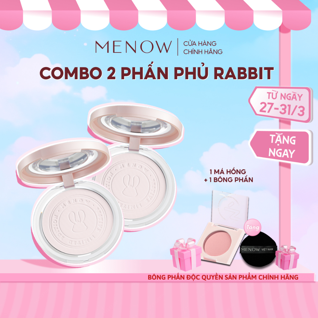COMBO 2 Phấn phủ nén làm đều màu da MENOW Rabbit Compact Powder 8.5gr x2