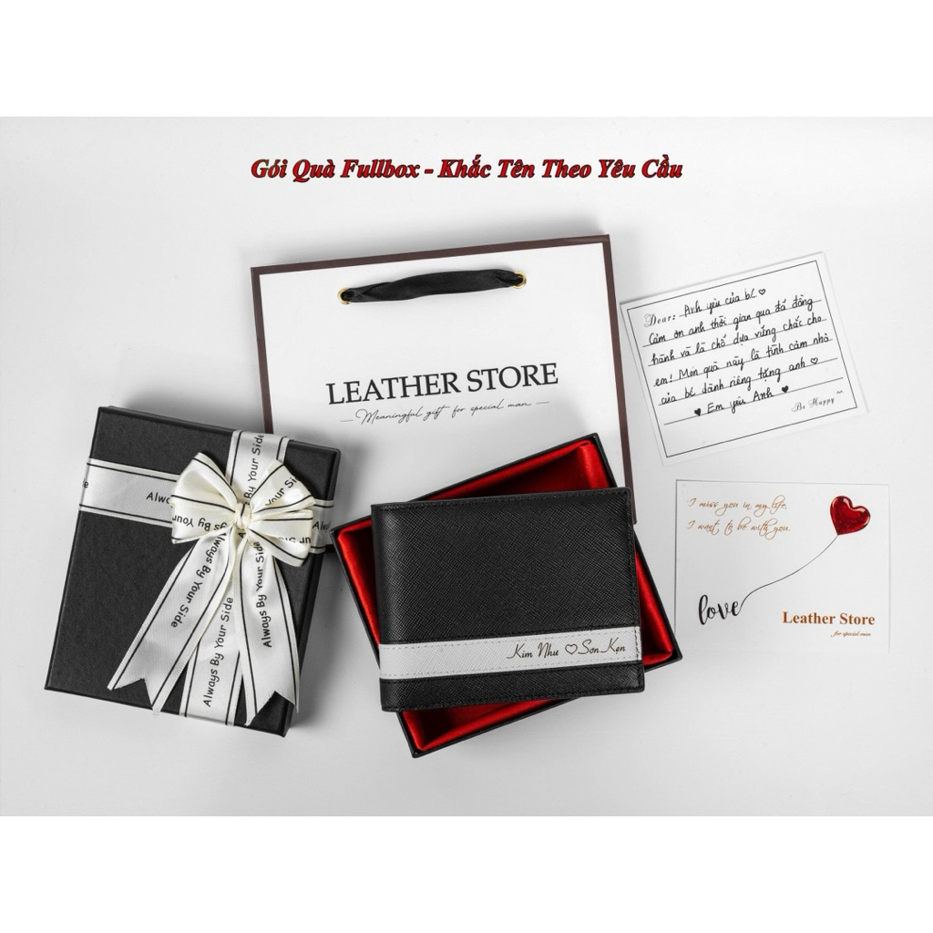 [Fullbox Gói Quà] Ví nam khắc tên theo yêu cầu hộp nơ, túi thiệp tặng sang trọng cho người yêu, bố