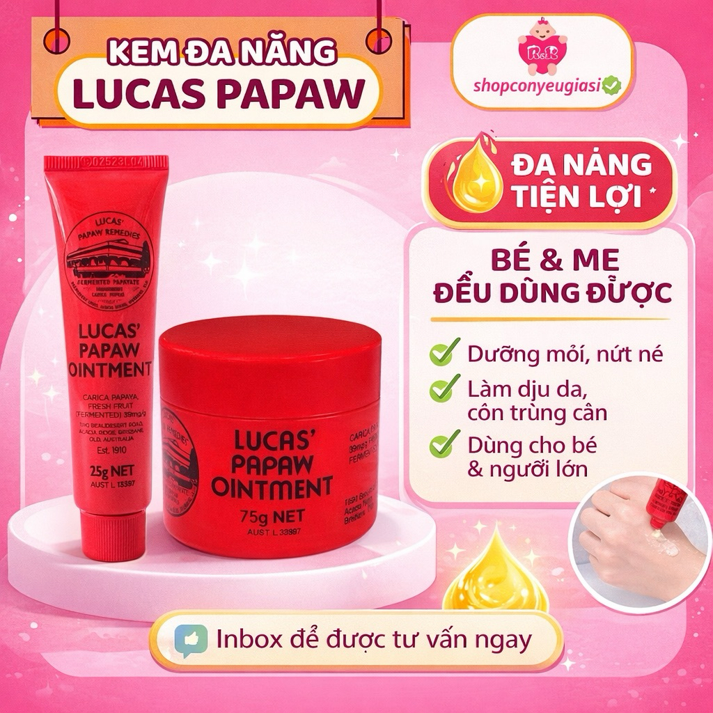 [Có tem chính hãng] Kem đu đủ đa năng Lucas Papaw Ointment 15g, 25g, 75g Hàng chuẩn Úc