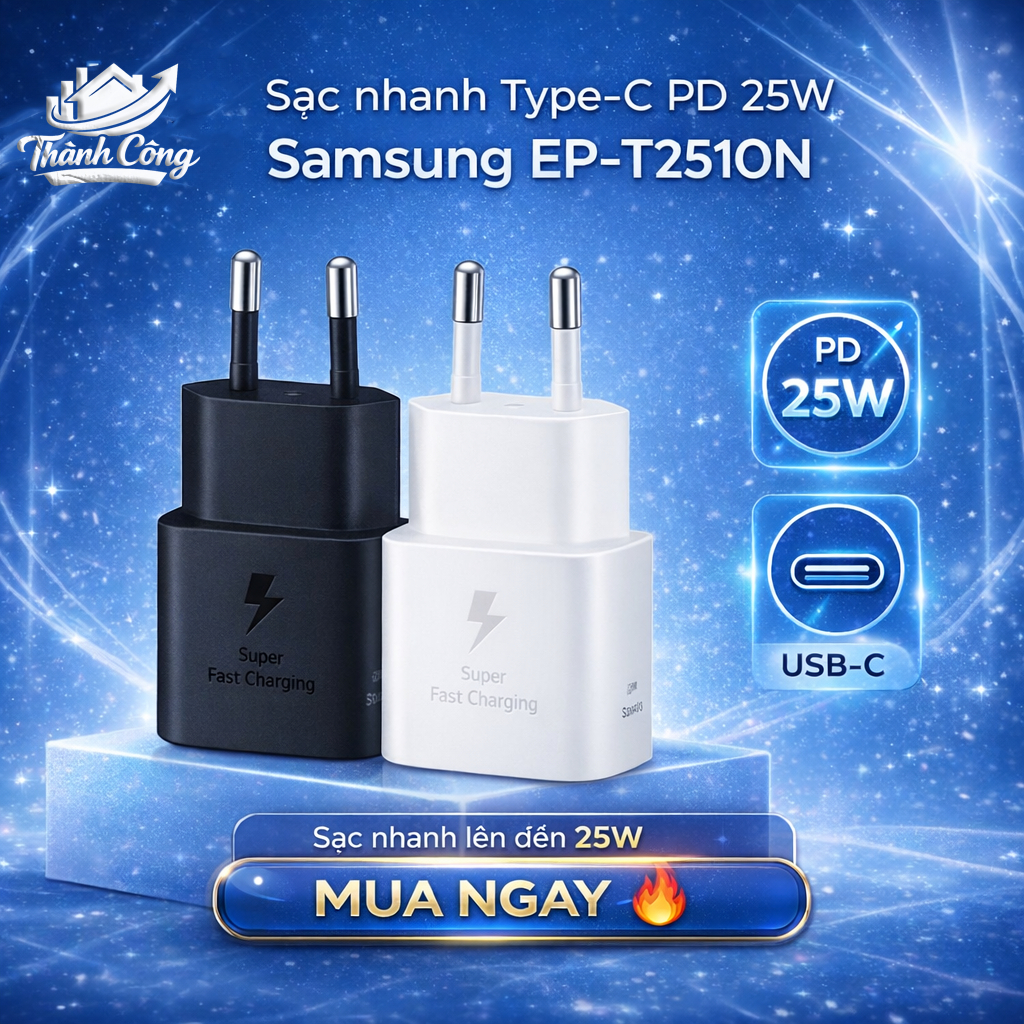 Sạc nhanh Type-C PD 25W Samsung EP-T2510N - Hàng Chính hãng mới