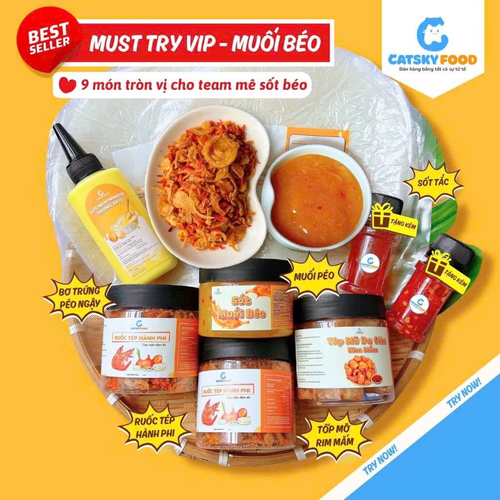 Bánh tráng phơi sương CATSKY FOOD combo bánh tráng sốt muối béo đồ ăn vặt tiện lợi - COMBO MUST TRY