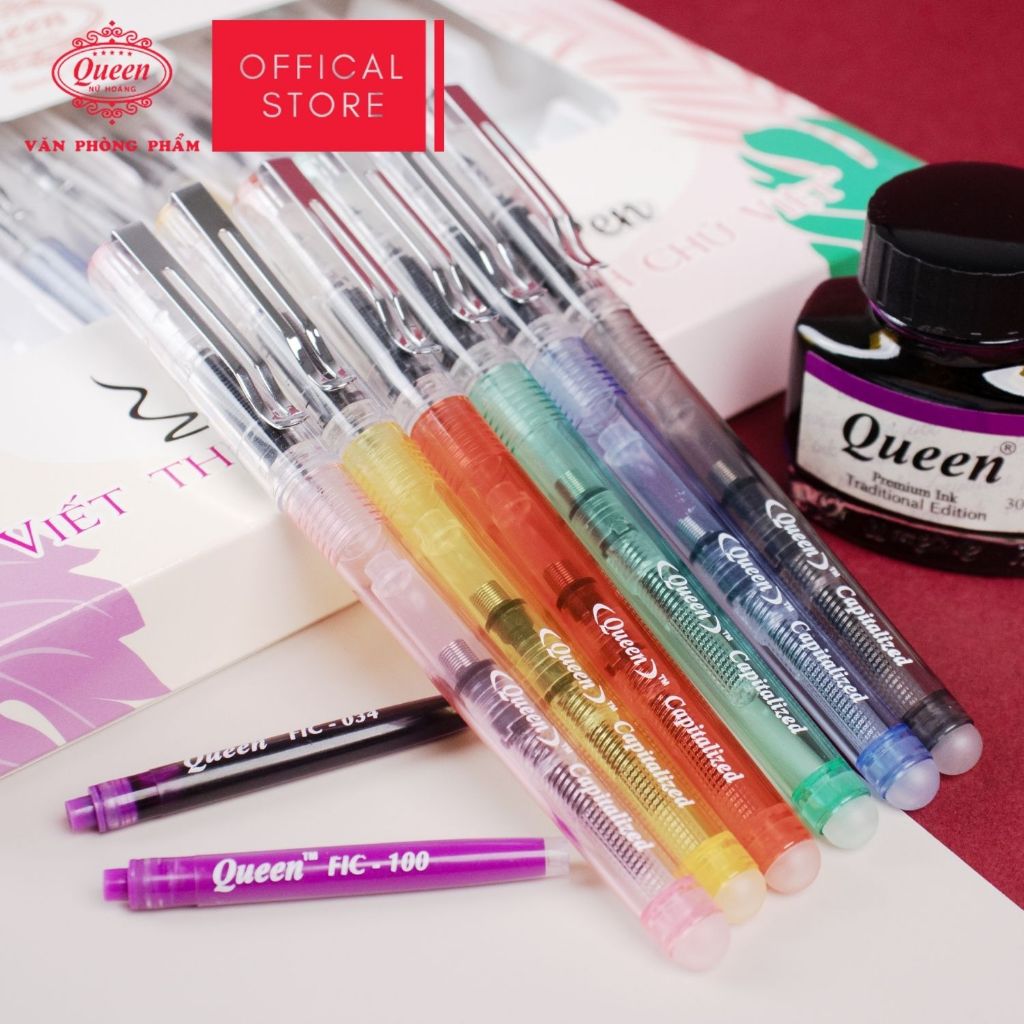 Bút Máy Xóa Được Queen FP17 Series – Ngòi 0.38mm Thanh Đậm, Luyện Chữ Đẹp (Tặng Kèm Piston)