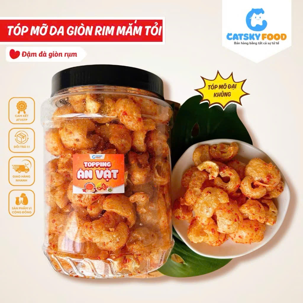 Tóp Mỡ Rim Mắm Tỏi CATSKY FOOD Sốt Mắm Chiên Giòn Ăn Kèm Bánh Tráng Phơi Sương đồ ăn vặt tiện lợi