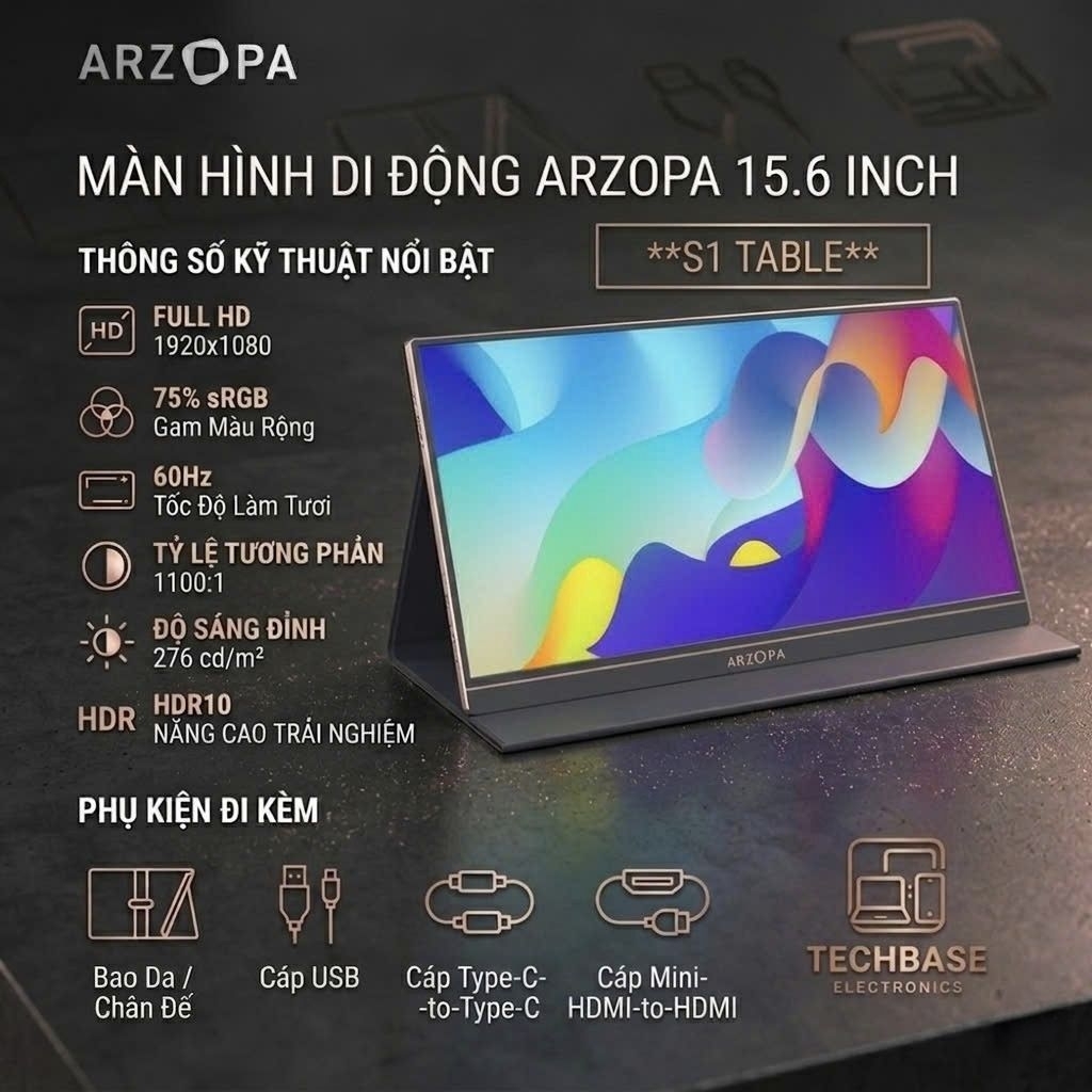 [Hỏa Tốc] Màn Hình Di Động ARZOPA tấm nền IPS Full HD - 144Hz/ 60Hz Kim loại - Portable Monitor