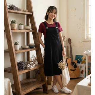 [TẶNG ÁO THUN] Set áo thun và đầm yếm túi vuông dễ thương tặng kèm cột tóc vải cùng màu yếm