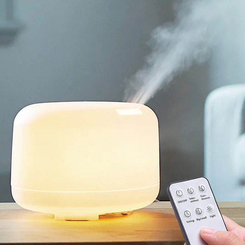Máy Xông Tinh Dầu Phòng Ngủ, Remote, LED 7 Màu - Máy khuếch Tán Tinh Dầu Thơm Phòng Phun Sương Bù Ẩm