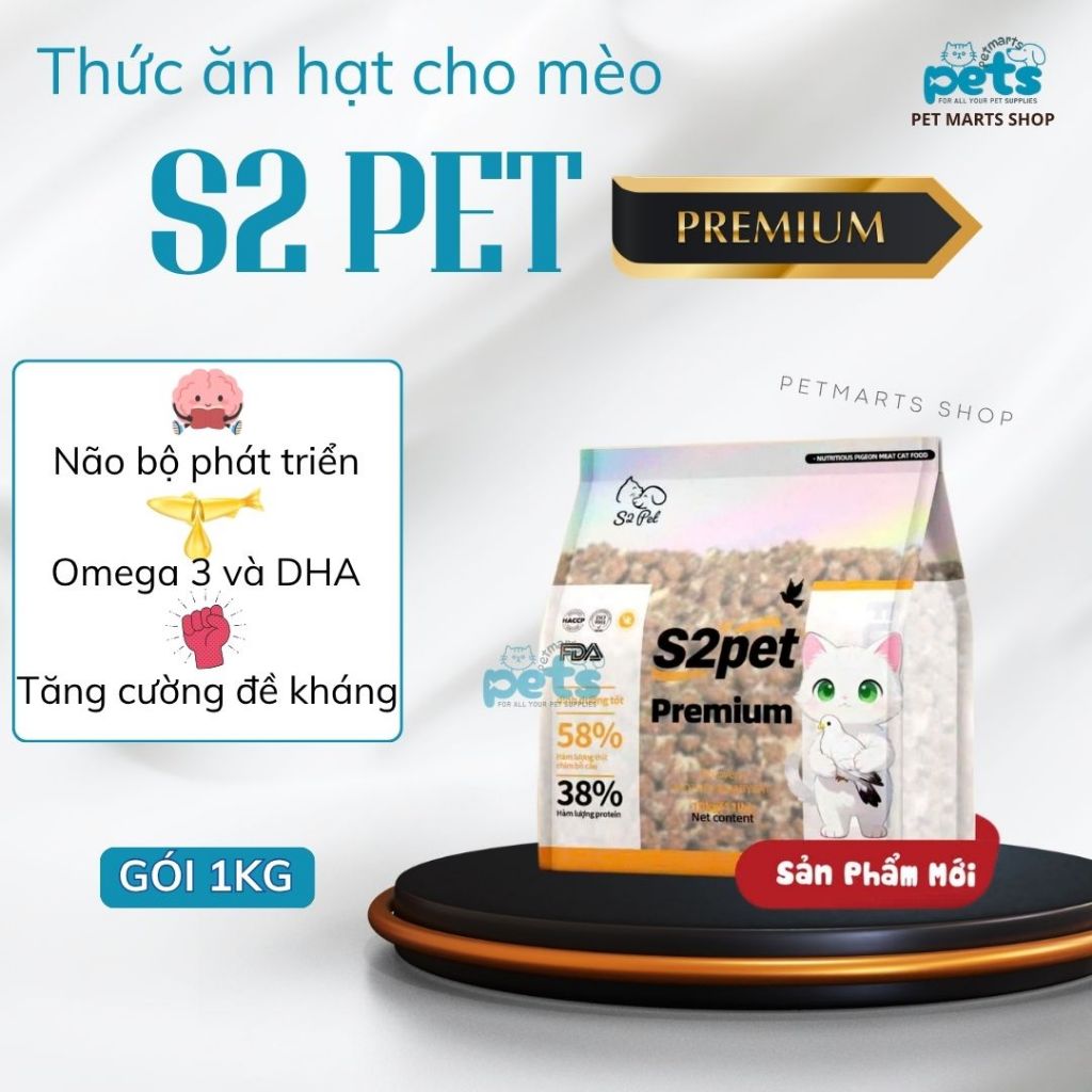 Thức Ăn Hạt Cho Mèo S2 PET S2 Premium Gói 1kg Siêu Topping Ruốc Cho Mèo