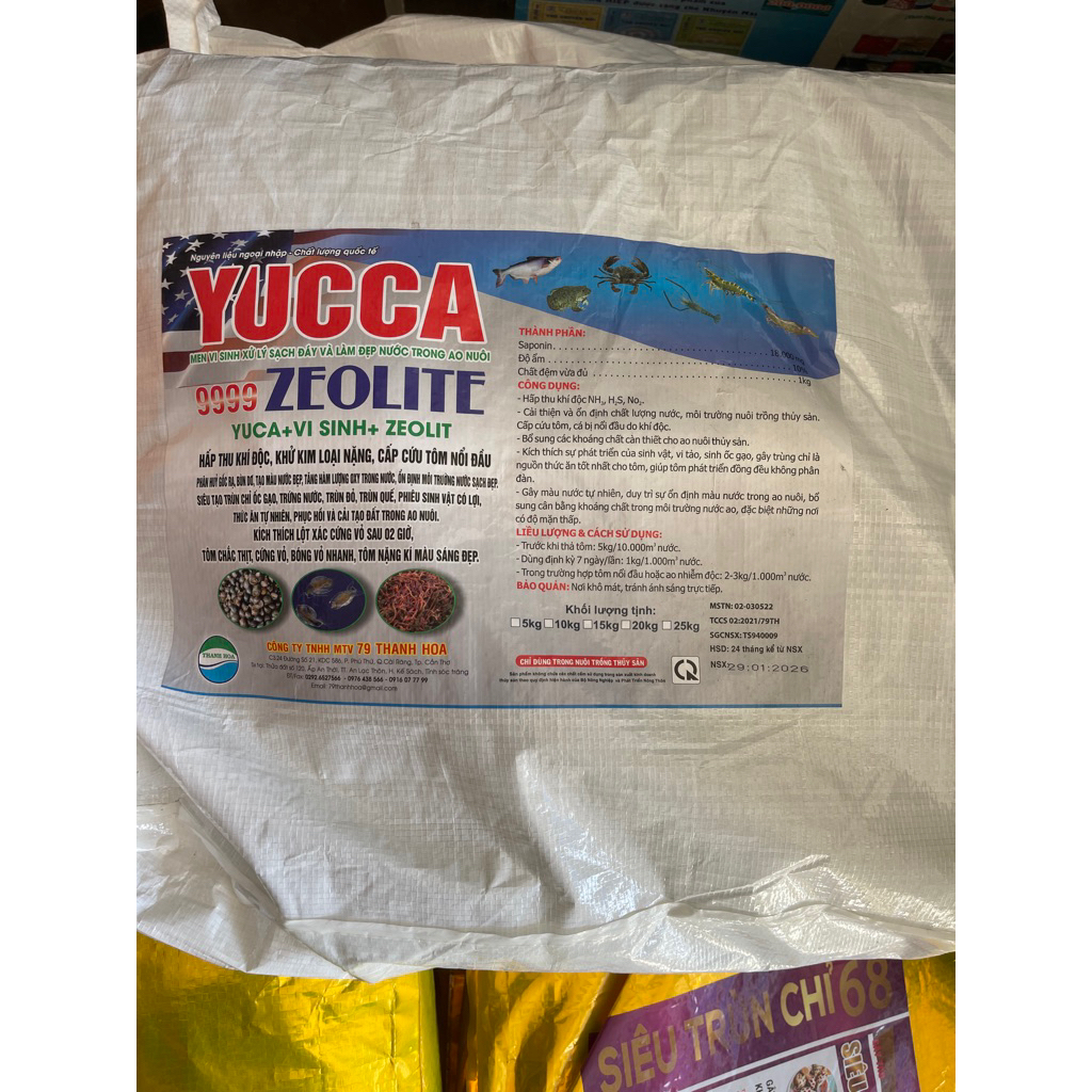 Yucca zeo 9999, bao 20 kg hấp thu khi doc, kim loại nặng cấp cứu tôm nổi đầu
