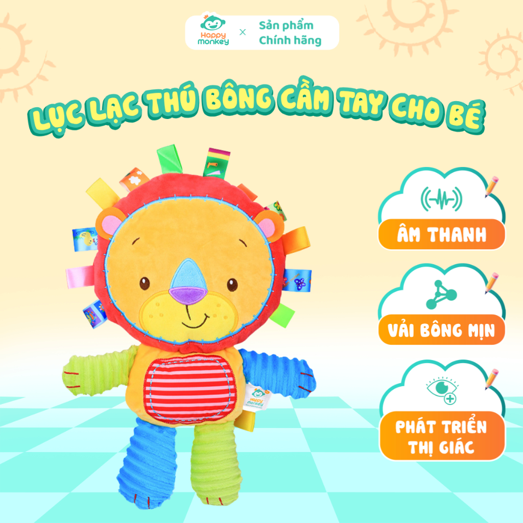 Gấu Bông Cầm Tay Chính Hãng Happy Monkey, Lục Lạc Cầm Tay Cho Bé Đa Dạng Âm Thanh Giúp Bé Phát Triển Trí Tuệ  - H006