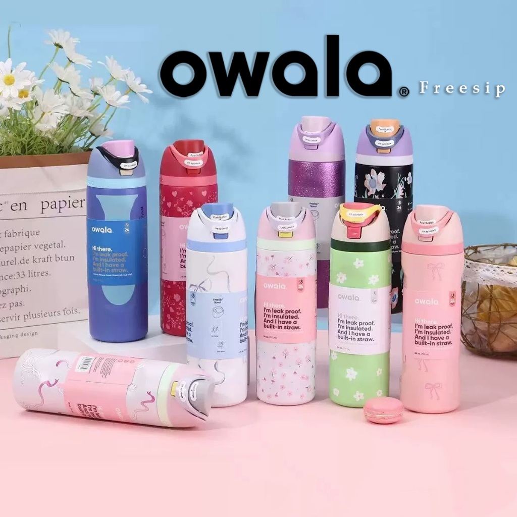 Bình Nước Owala FreeSip 24oz/32oz - Thép Không Gỉ, Ống Hút Kép, Giữ Nhiệt 24H - Bảo Hành Chính Hãng
