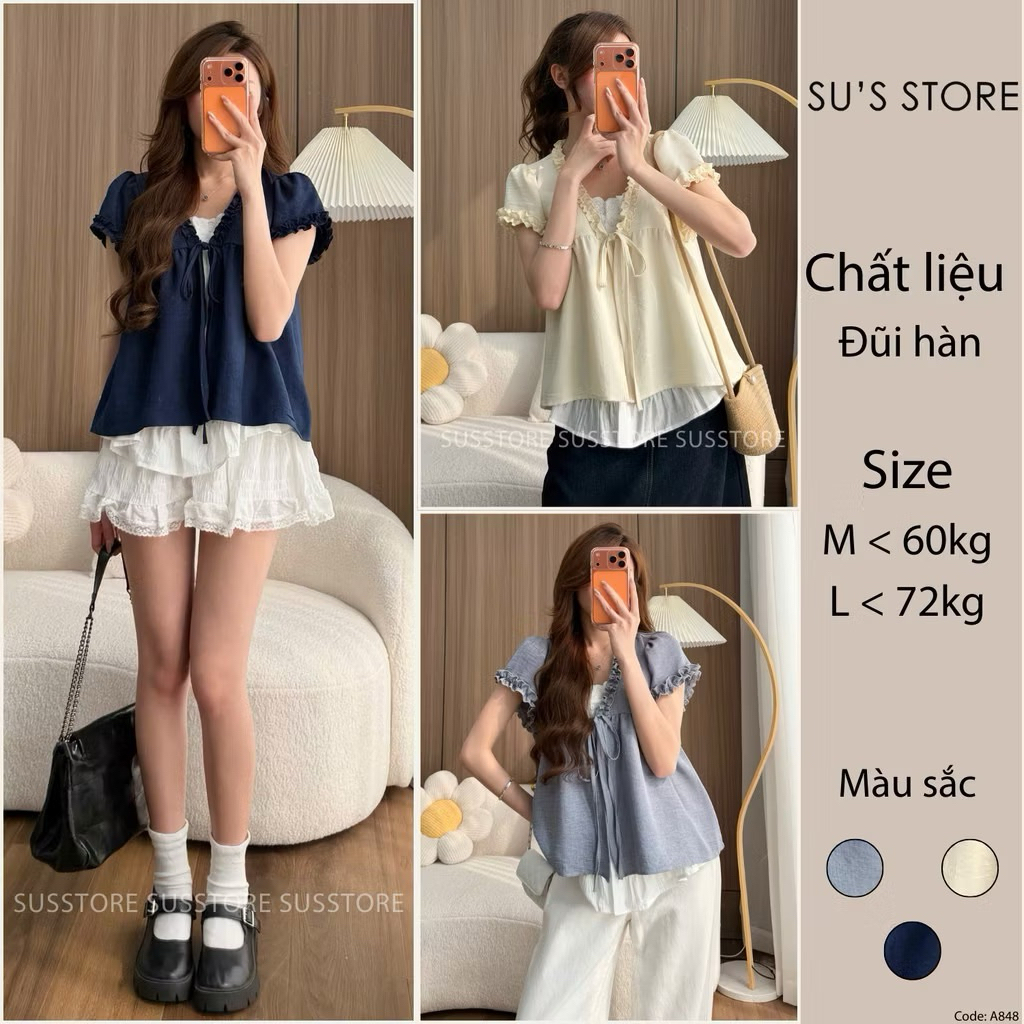 Áo Babydoll Viền Bèo Cộc Tay Nơ Ngực Phối Ren Boi Trắng KENCO Thời Trang Nữ MA848 | BigBuy360 - bigbuy360.vn