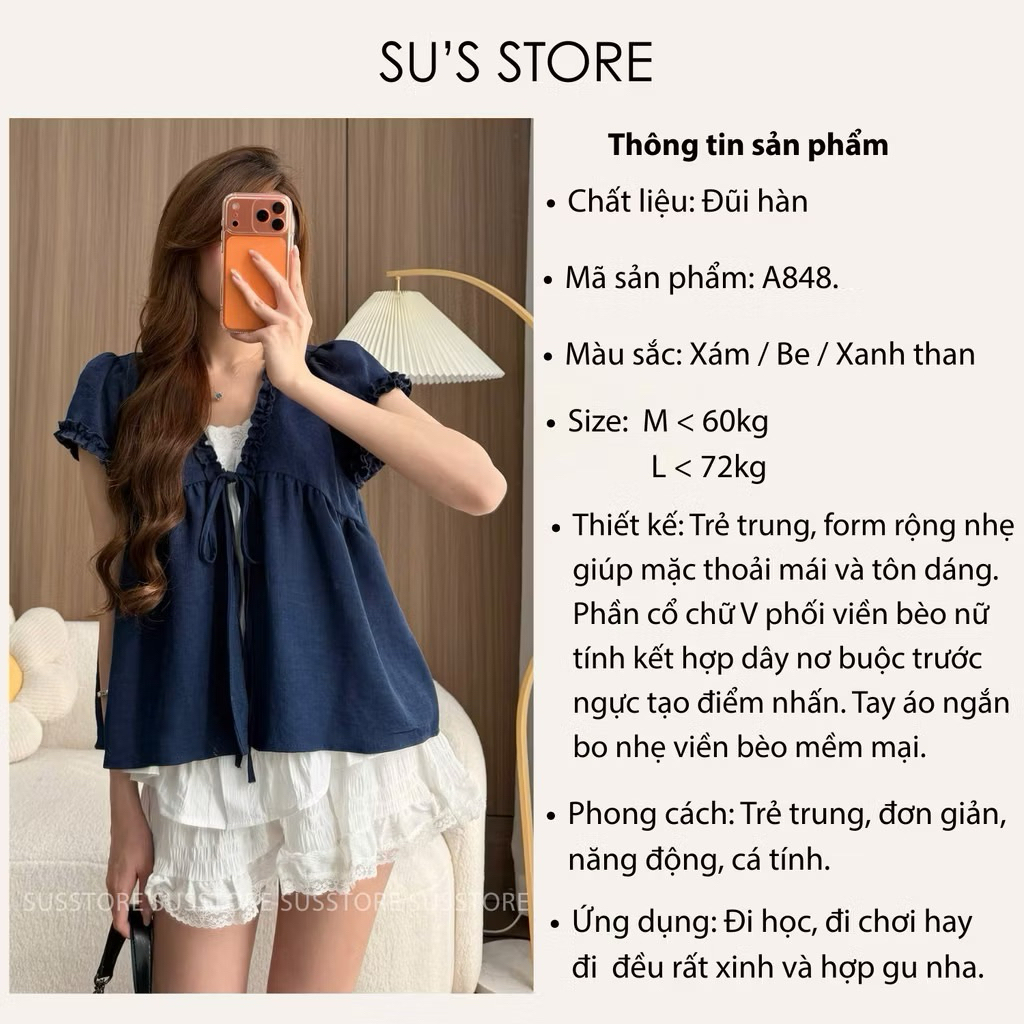 Áo Babydoll Viền Bèo Cộc Tay Nơ Ngực Phối Ren Boi Trắng KENCO Thời Trang Nữ MA848 | BigBuy360 - bigbuy360.vn