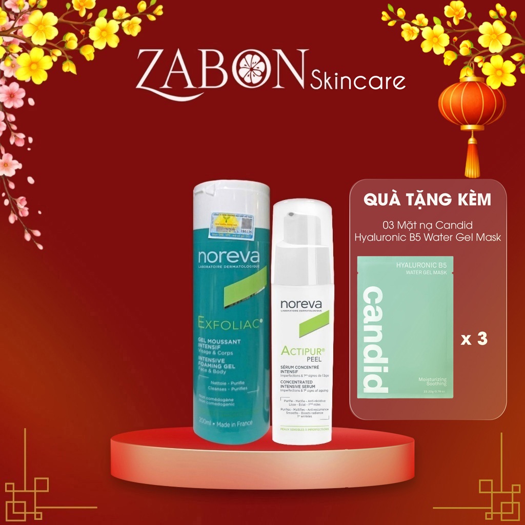 Combo Gel rửa mặt Noreva Exfoliac Intensive Foaming cho da dầu mụn 200ml và Serum Noreva Actipur Pee