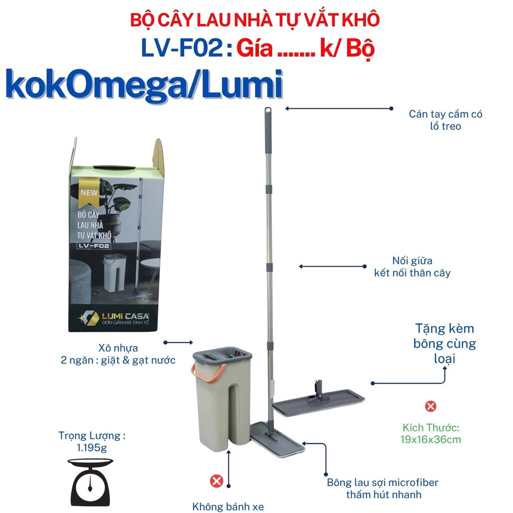 Bộ cây lau nhà tự vắt khô Kokomega FO2