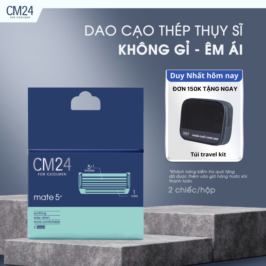 Bộ 2 Lưỡi Dao Cạo Râu Nam CM24 Loại 5 Lưỡi Chất Liệu Thép Không Gỉ Thụy Sĩ Cạo Dễ Dàng Và An Toàn