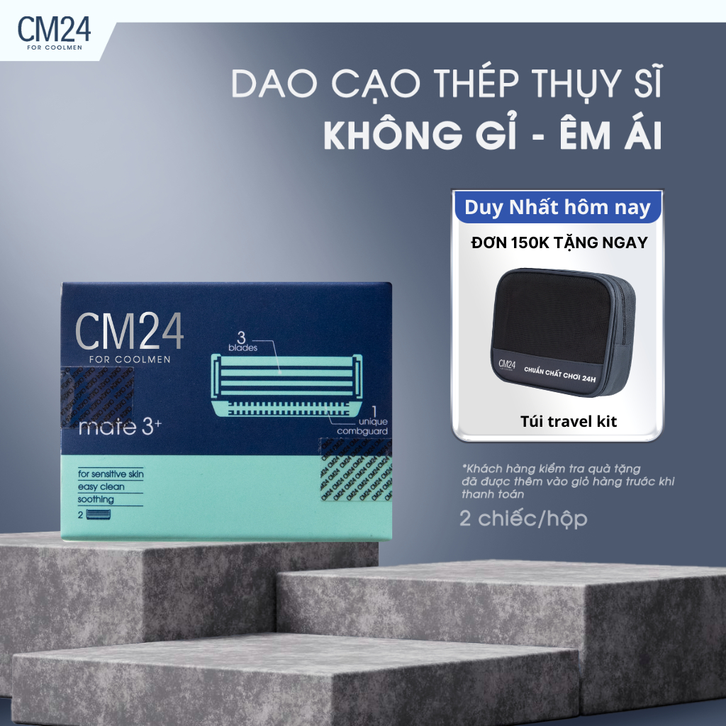 Bộ 2 Lưỡi Dao Cạo Râu Nam CM24 Loại 3 Lưỡi Chất Liệu Thép Không Gỉ Thụy Sĩ Cạo Dễ Dàng Và An Toàn