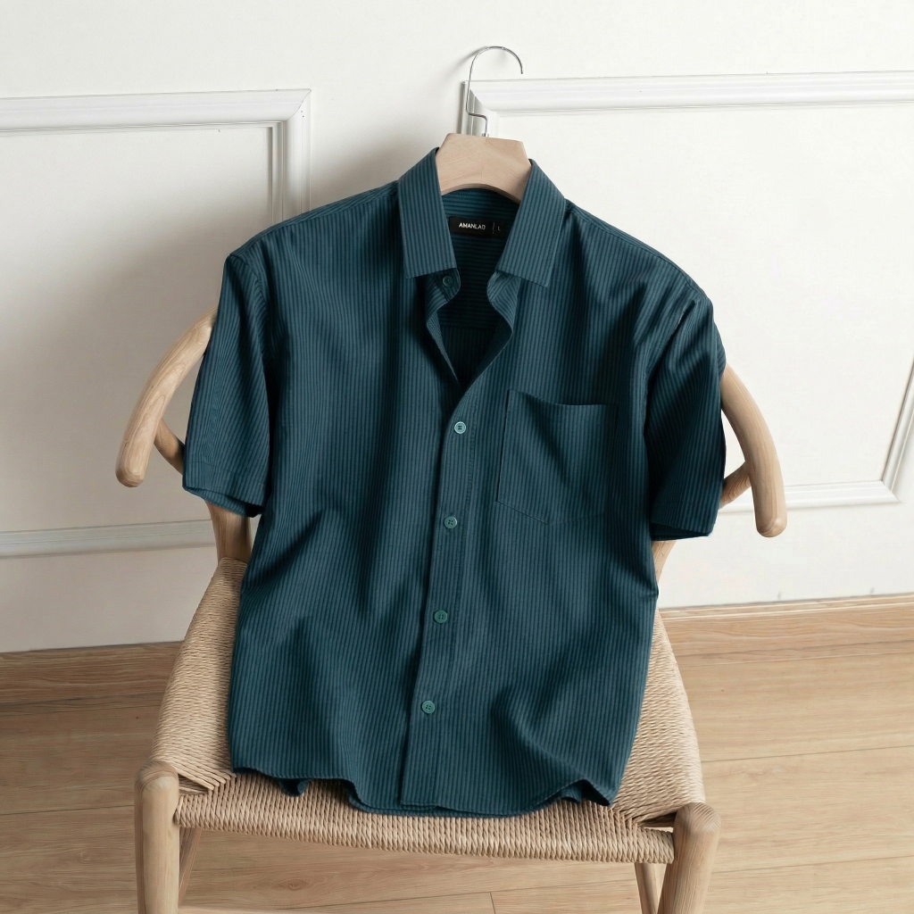 Áo sơ mi nam ngắn tay có túi, chất vải Oxford mềm mại, thoáng mát, form regular OXFORD LINE AMANLAB