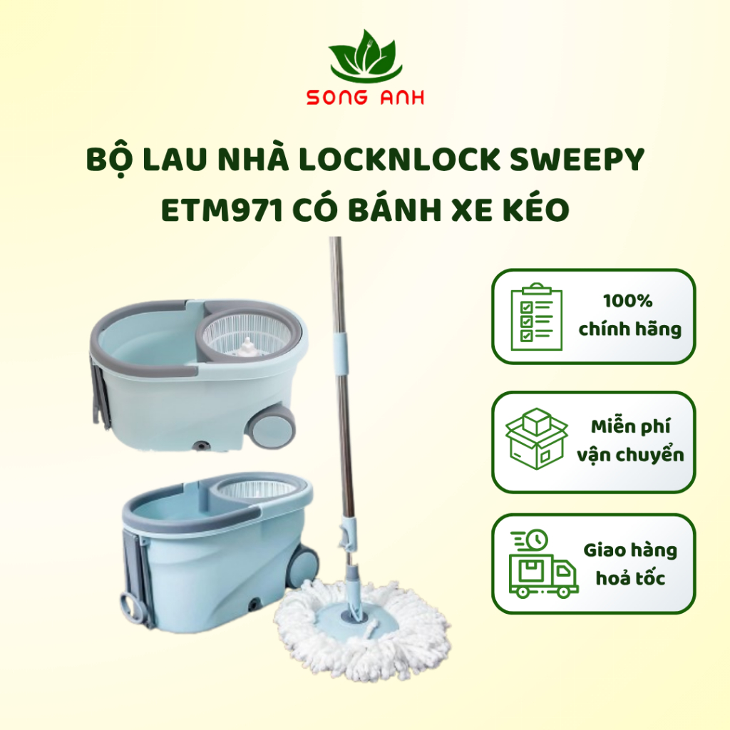 Bộ cây lau nhà LocknLock ETM971 (Sweepy) có bánh xe kéo, nhỏ gọn, tiện lợi