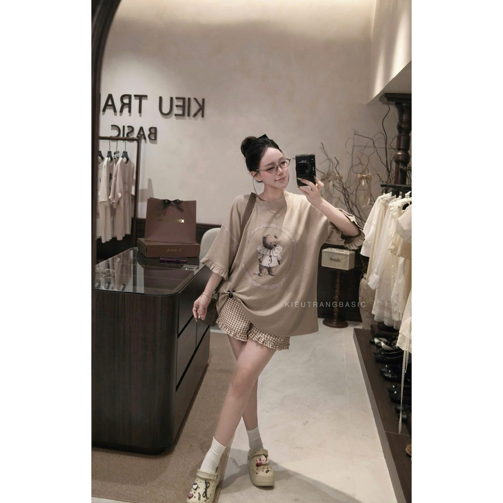 Set Áo Thun In Hình Gấu Kèm Quần Kẻ HT • Melanie Boutique