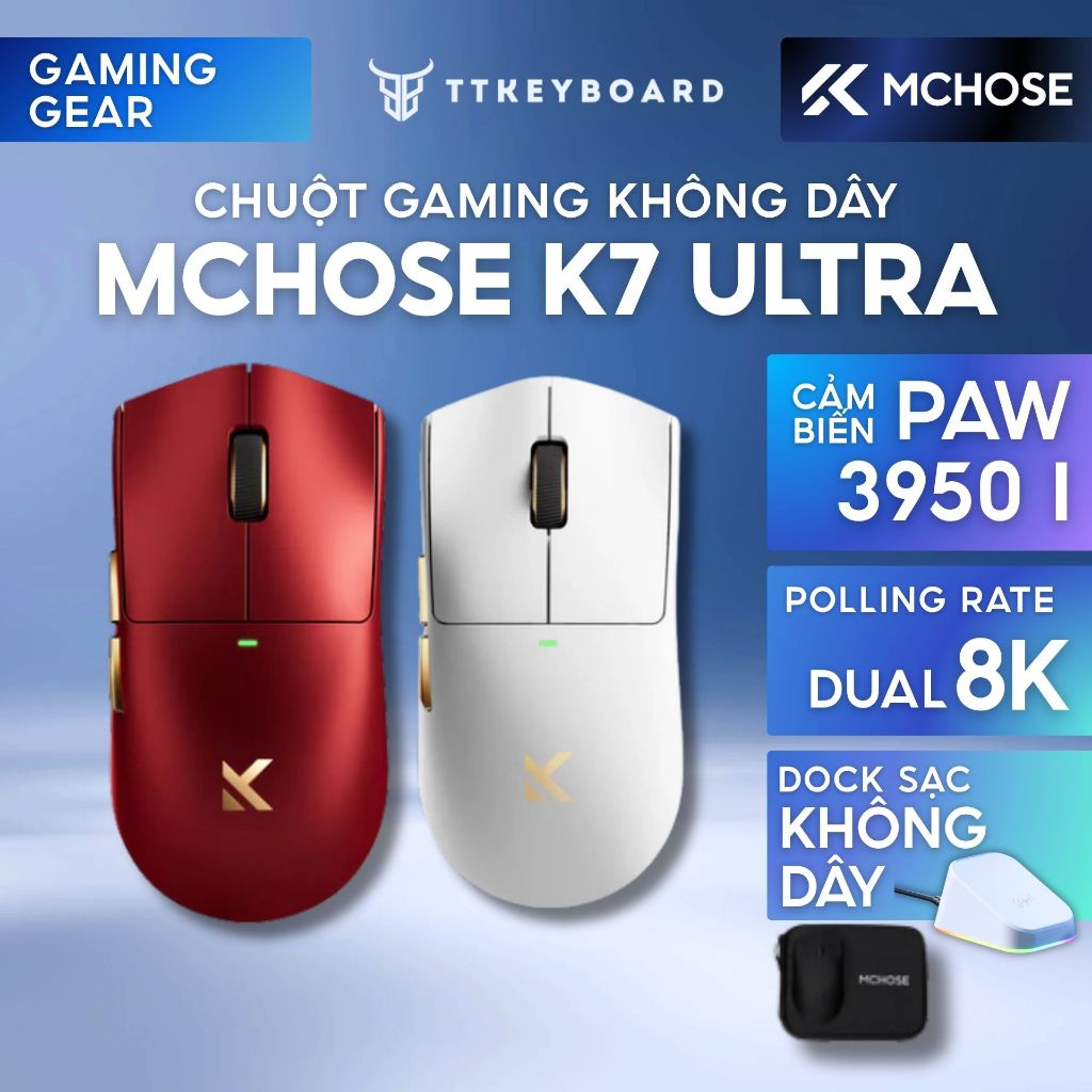 [Hỏa Tốc] Chuột Không Dây Mchose K7 Ultra PAW3950 Ultra 8K Polling Rate - Tặng Túi Đựng Chuột