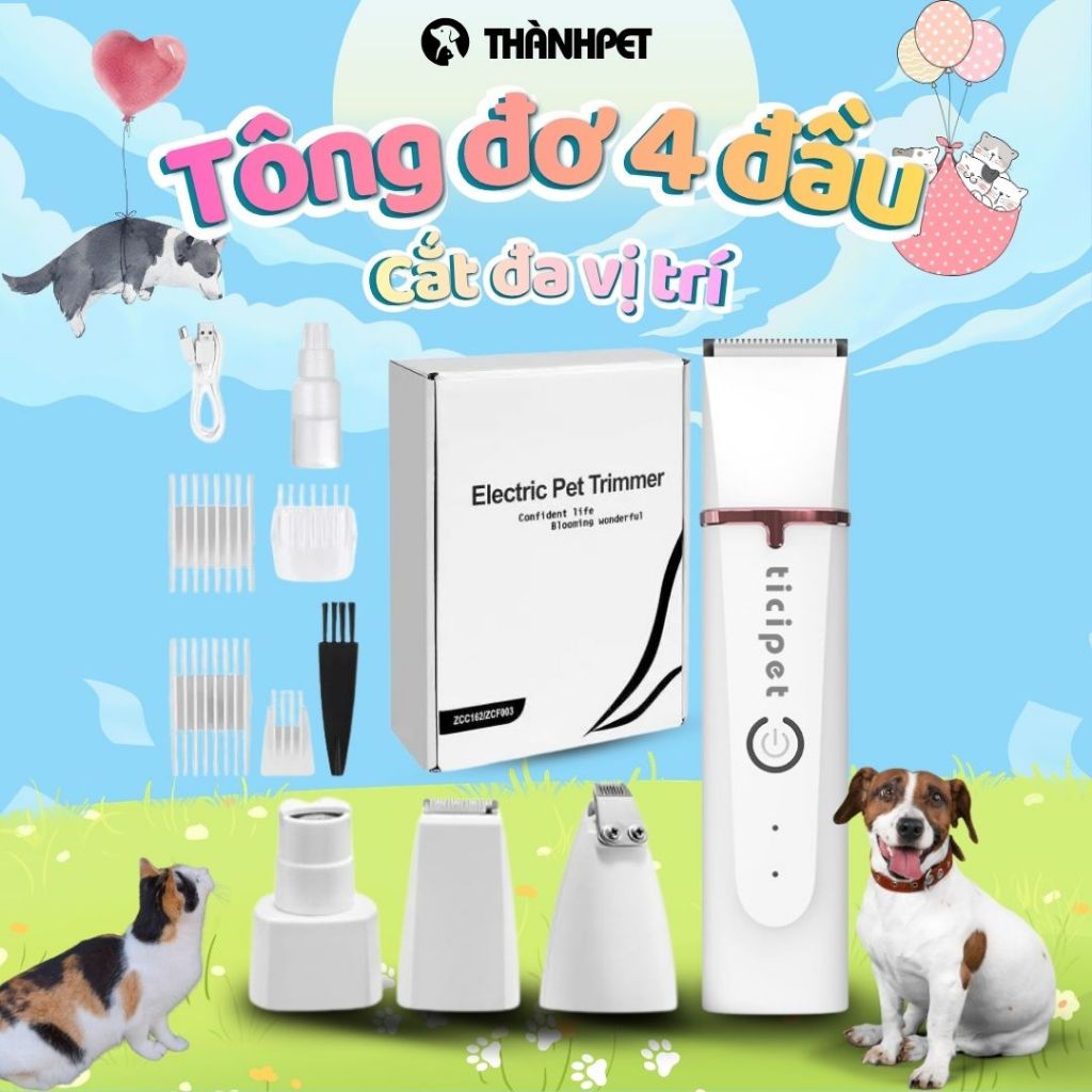Tông Đơ Cắt Lông Chó, Bộ Cắt Tỉa Lông Chó Mèo, Tăng Đơ Đa Năng 4in1 Tiện Lợi Đa Vị Trí - Ticipet