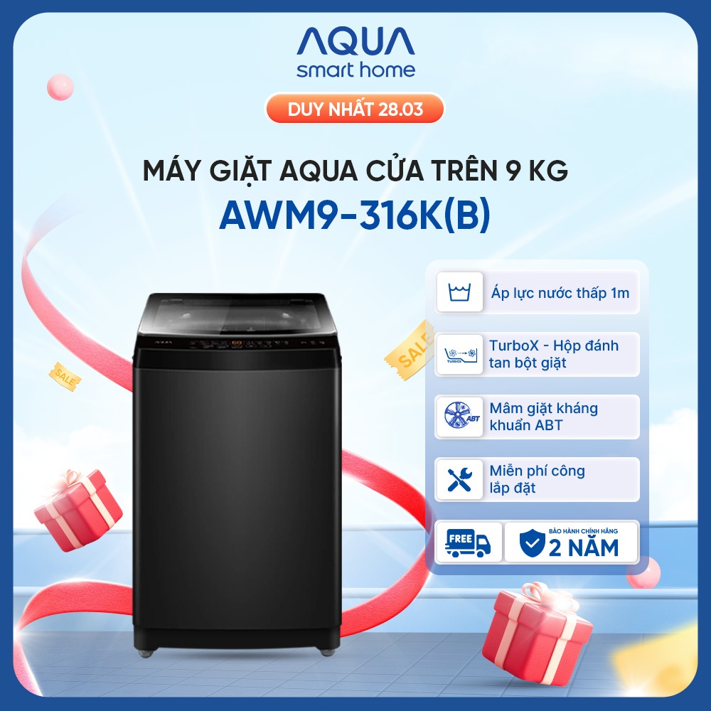 [SALE SỐC] Máy giặt Aqua 9 kg AWM9-316K(B) - Bảo hành 2 năm - Freeship toàn quốc