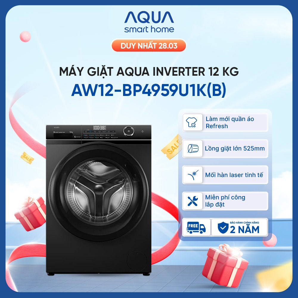 Máy giặt Aqua Inverter 12 kg AW12-BP4959U1K(B) - Bảo hành 2 năm - Hỗ trợ lắp đặt