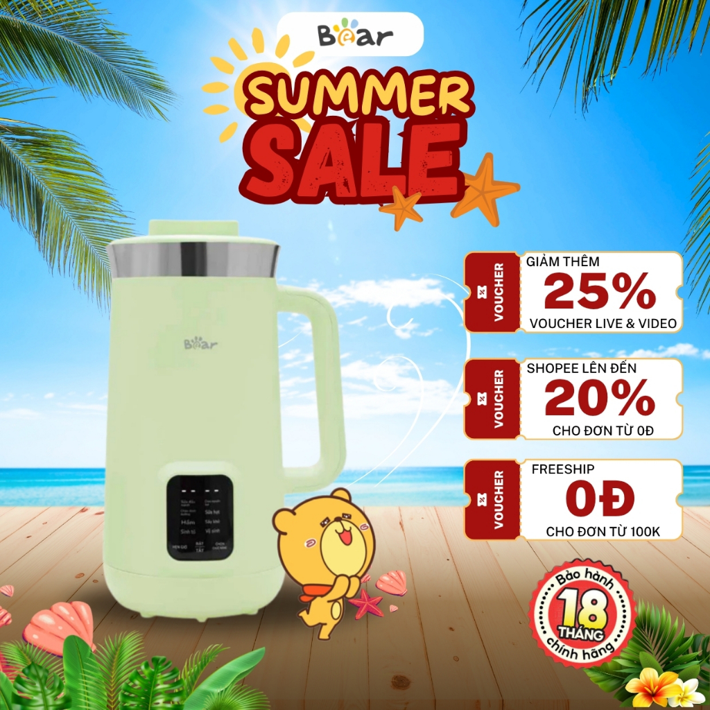 Máy Làm Sữa Hạt 1.2L Đa Năng Bear SMM-4H08P (DJJ-E08R1), Nấu Sữa Đậu Nành, Ngũ Cốc, Xay sinh tố