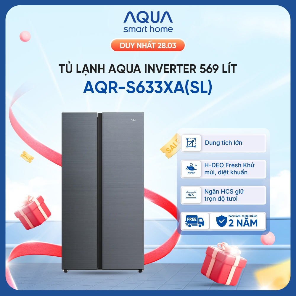 Tủ lạnh Aqua Inverter 569 lít AQR-S633XA(SL) - Bảo hành 2 năm - Freeship toàn quốc