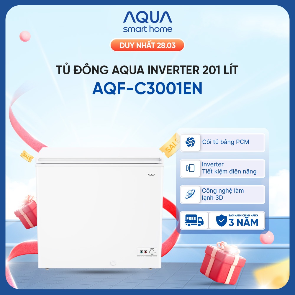 [Võ Hà Linh x AQUA] Tủ đông Inverter AQUA 201 lít AQF-C3001EN - Làm lạnh 3D - Dàn lạnh 5 chiều - 1 n