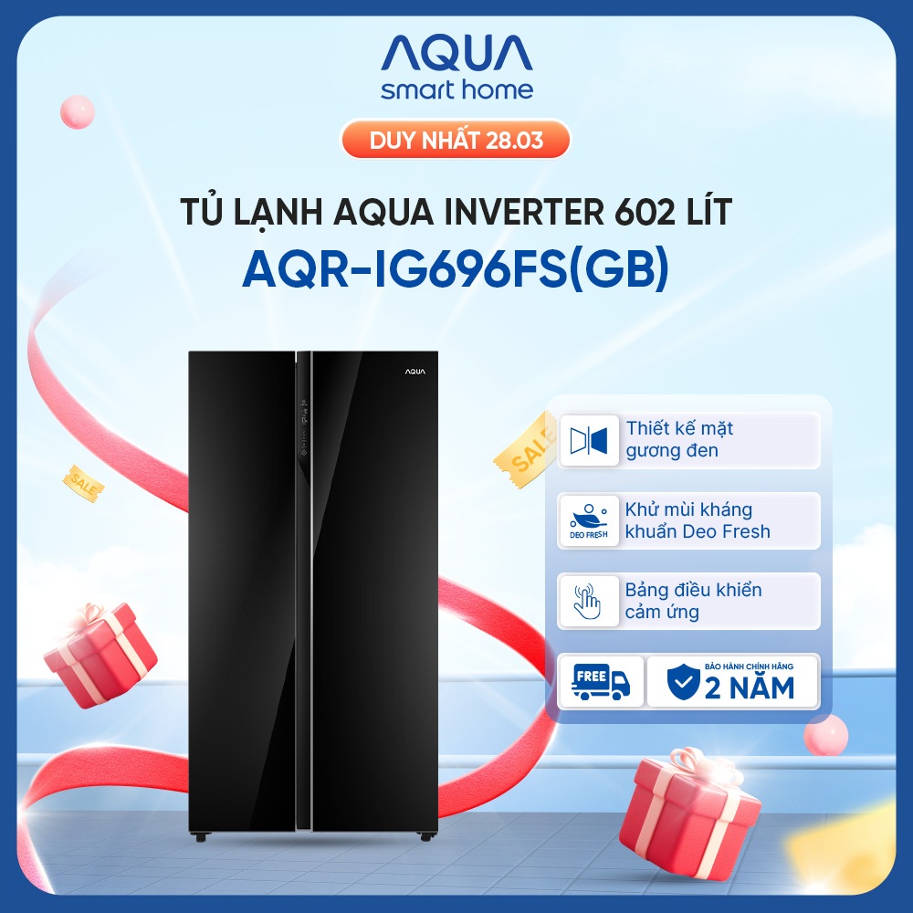 [SALE SỐC] Tủ lạnh Aqua Inverter 602 lít Side By Side AQR-IG696FS(GB) - Freeship toàn quốc - Bảo hàn