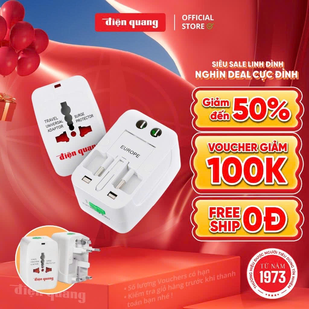 [HỎA TỐC] Ổ cắm du lịch Điện Quang ĐQ ESK TV01 / TV07 ( Màu trắng ) - Dùng được trên 150 quốc gia - 
