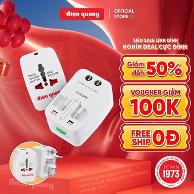 [HỎA TỐC] Ổ cắm du lịch Điện Quang ĐQ ESK TV01 / TV07 ( Màu trắng ) - Dùng được trên 150 quốc gia - Bảo hành 12 tháng