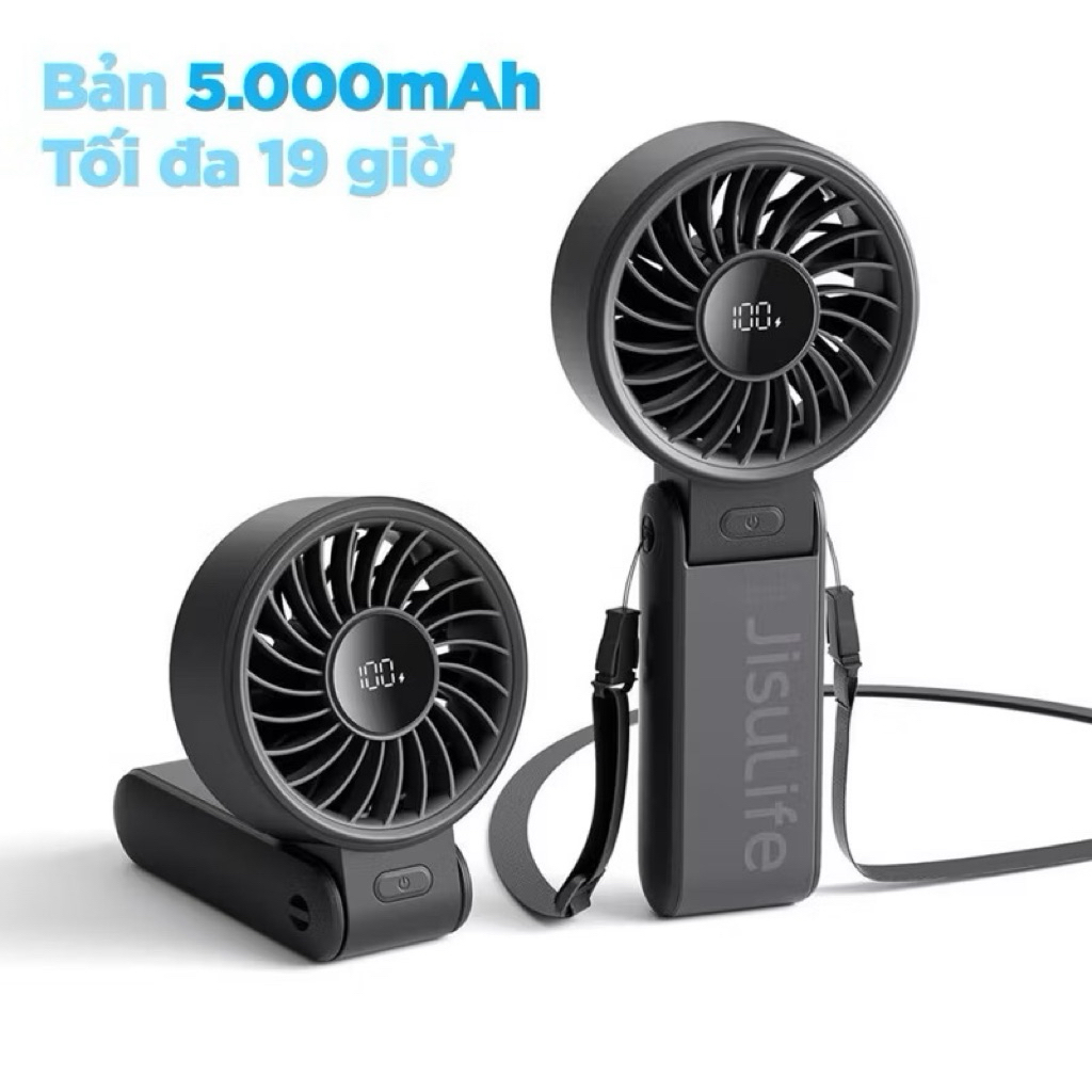 Quạt Tích Điện Cầm Tay JISULIFE Life 7 5000mAh | 5 Cấp Độ Gió, Màn Hình LED | Sử Dụng Đến 12H | Bảo 