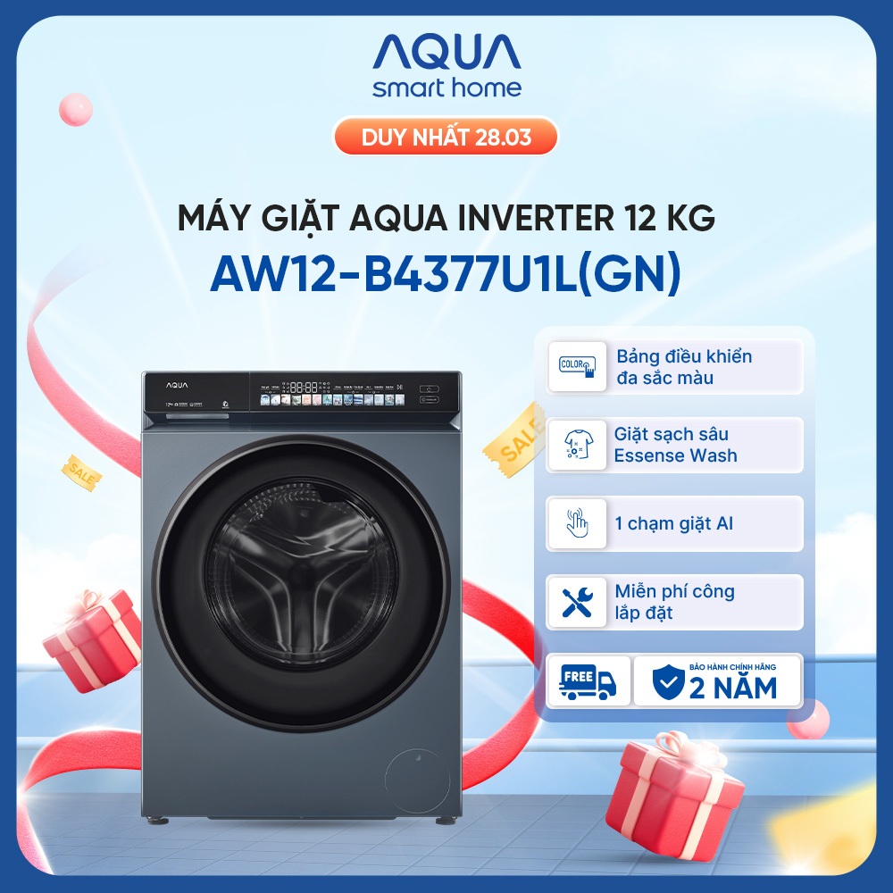 [SẢN PHẨM MỚI 2025] Máy giặt cửa trước inverter 12kg AW12-B4377U1L(GN)- Hỗ trợ lắp đặt - Color AI 7 