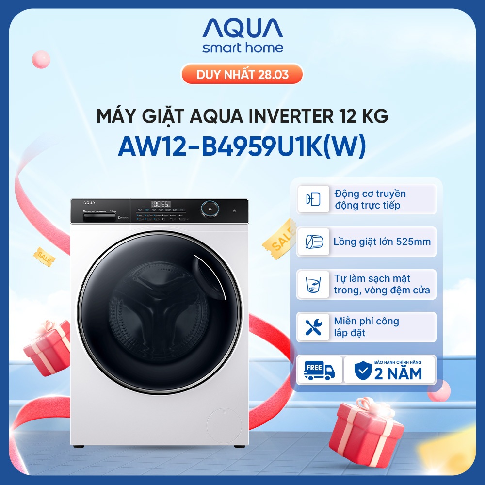 Máy giặt lồng ngang Aqua Inverter 12kg AW12-B4959U1K(W) - Freeship toàn quốc
