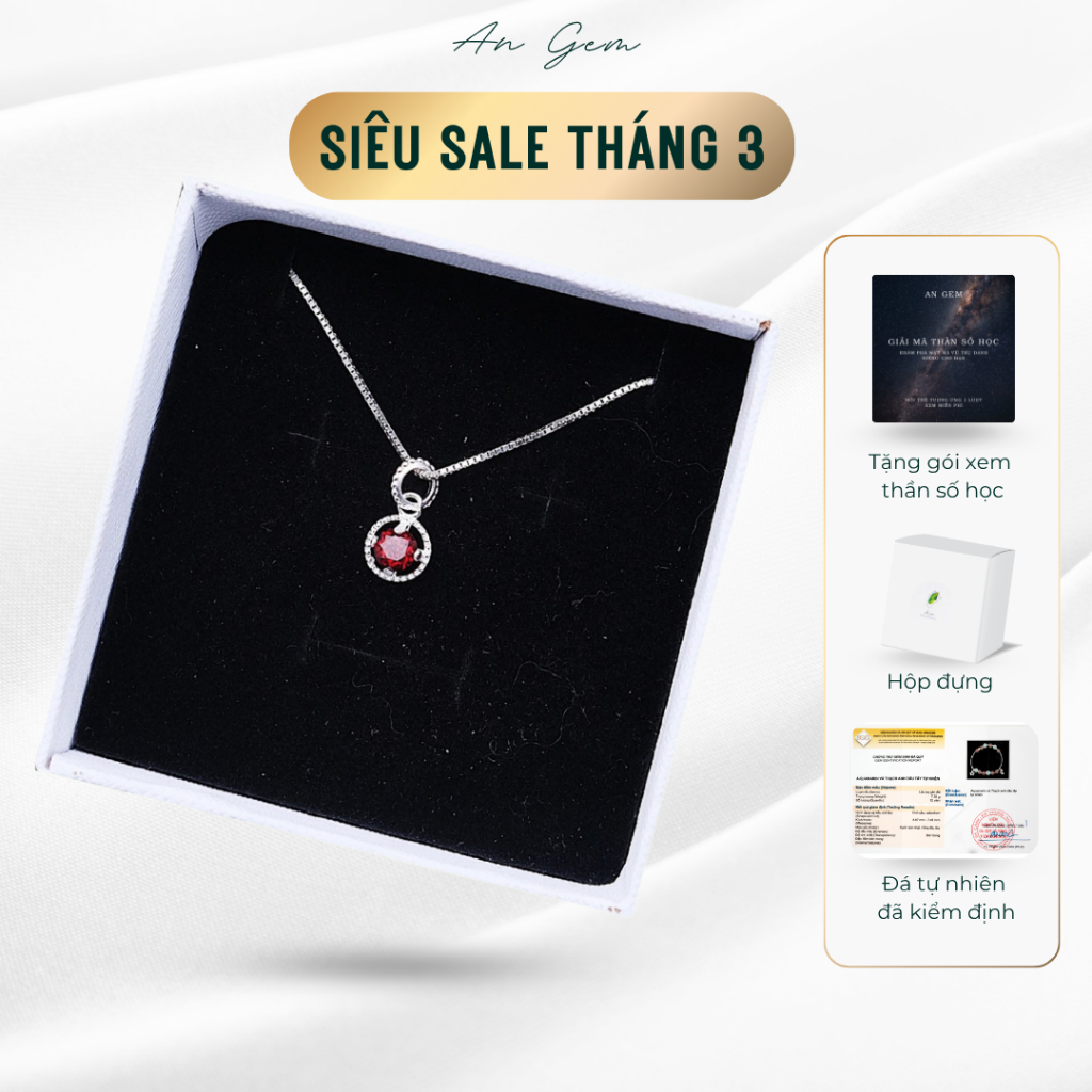 Dây chuyền bạc nữ An Gem, dây chuyền bạc 925 mặt đá Topaz, Moonstone