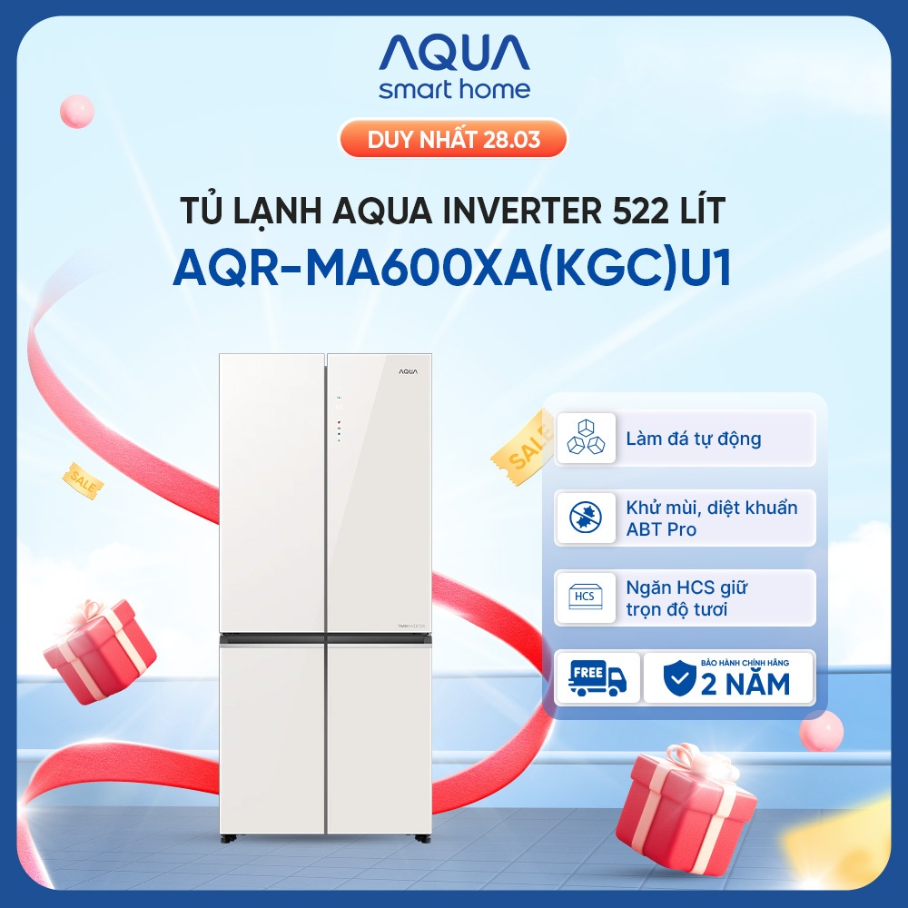 Tủ lạnh 4 cánh Aqua Inverter 522L AQR-MA600XA(KGC)U1 - Bảo hành 2 năm - Freeship toàn quốc