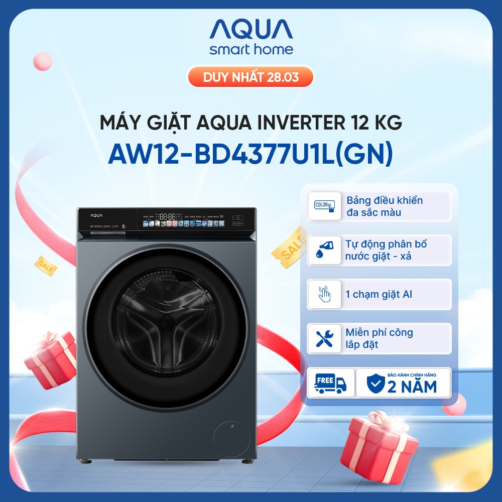 [SẢN PHẨM MỚI 2025] Máy giặt cửa trước inverter 12kg AW12-BD4377U1L(GN) - Tự động phân bổ nước giặt 