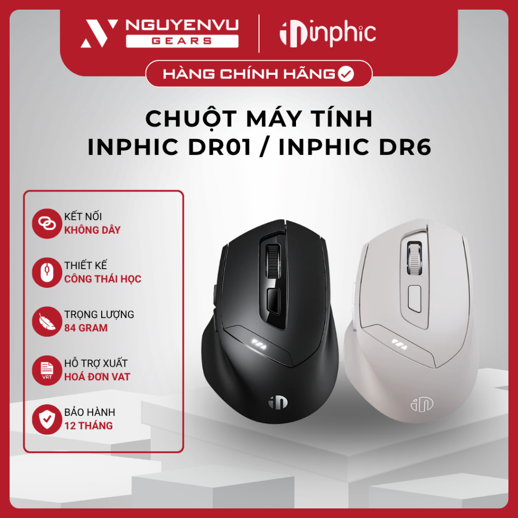 [VAT] Chuột máy tính INPHIC DR01 / INPHIC DR6 - Không dây, Pin sạc, Silent Click, Công thái học - BH