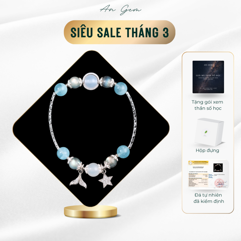 Vòng tay đá mix charm An Gem, lắc tay nữ mạ bạc phối đá