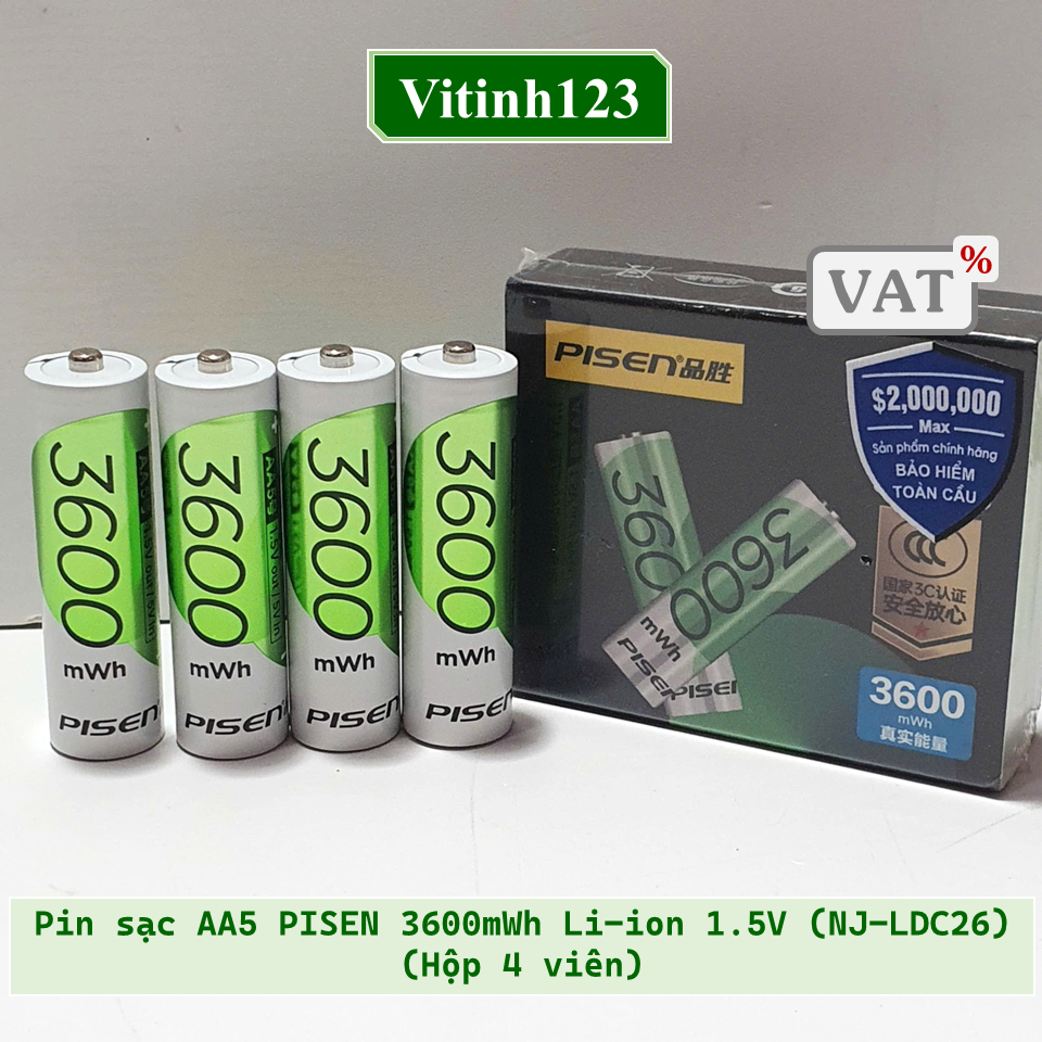 Pin sạc AA5 PISEN 3600mWh Li-ion 1.5V (NJ-LDC26), Bộ sạc Pisen-4, Bộ sạc Pisen-8