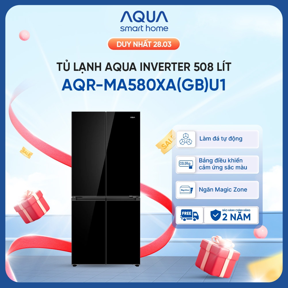 Tủ lạnh 4 cánh Inverter Aqua 508L AQR-MA580XA(GB)U1 - Bảo hành 2 năm - Freeship toàn quốc