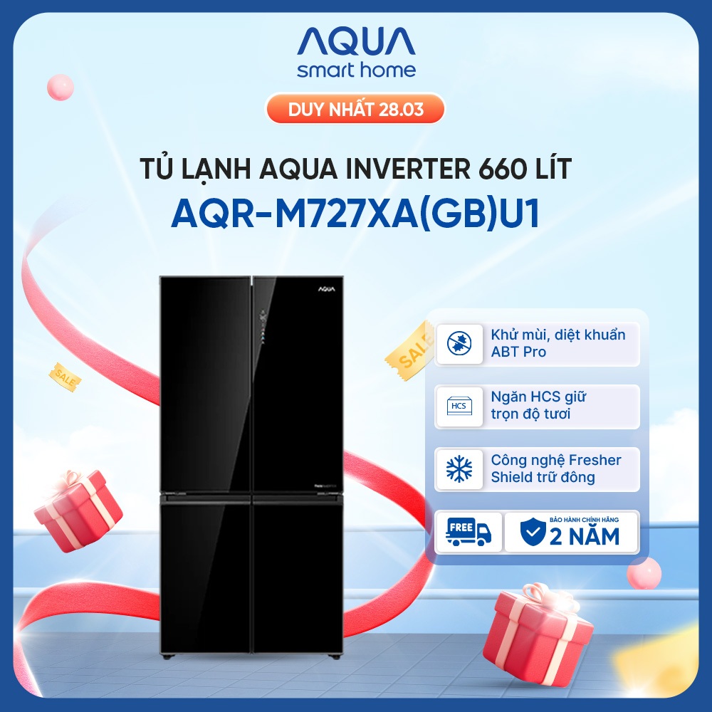 Tủ lạnh Aqua Inverter 660 lít Multi Door AQR-M727XA(GB)U1 - Bảo hành 2 năm - Freeship toàn quốc