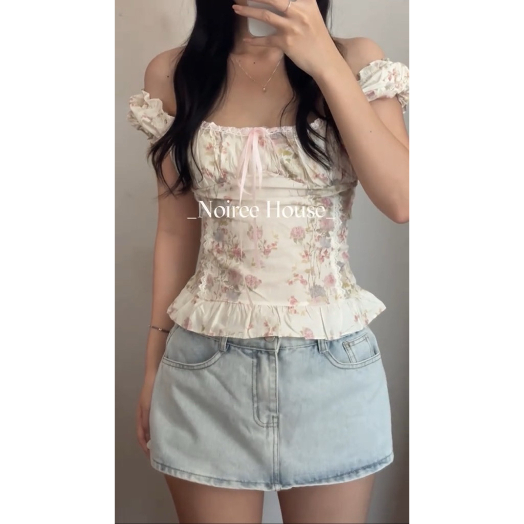 [PASS] Áo babydoll trễ vai hoa nhí tay phồng Noiree House