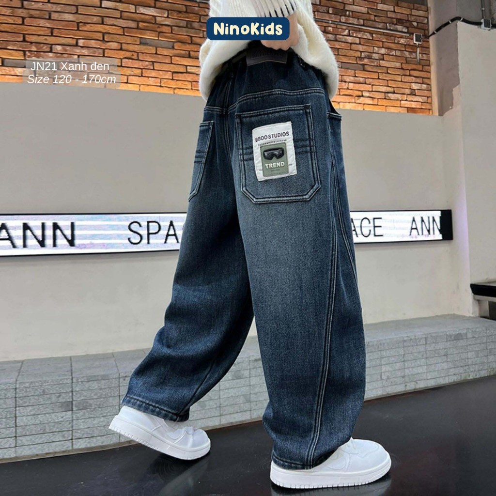 Quần Jeans cho bé trai từ 6 - 14 tuổi, thiết kế phong cách Hàn Quốc, vải denim cao cấp, mềm mịn, JN2